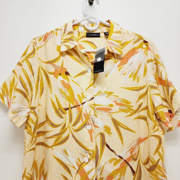 Rafaella Womens Short Sleeve Button-Down Shirt size M Linen-Blend Tropical Print - Picture 7 of 8